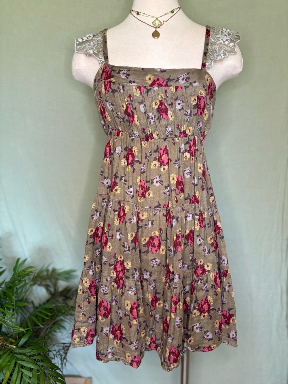 Ya LosAngeles Olive Floral Dress 100% Cotton #cottagecore #fairycore #whimsigoth